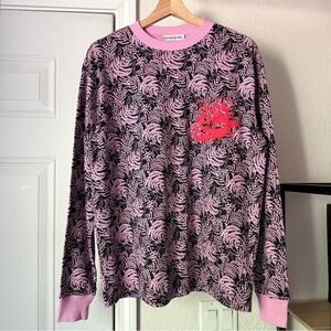 SSENSE WORKS pink black botanical leaf rose graphic crew neck pullover sweater